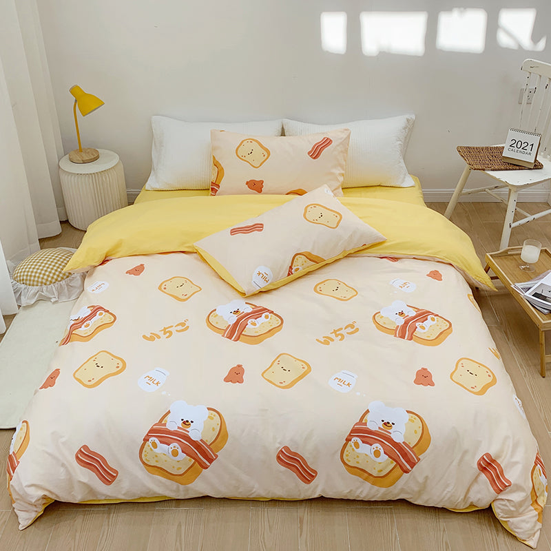 Cotton Four-piece Set Girl Heart Cartoon Pure Cotton  Linen Duvet Cover Bed Pi-Mart