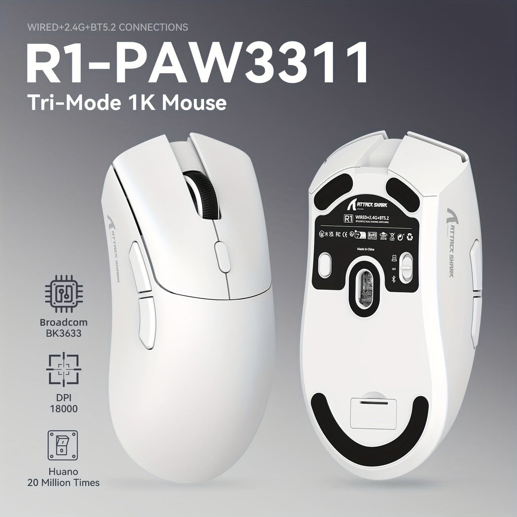 ATTACK SHARK R1 PRO 59g SUPERLIGHT Mouse, PixArt PAW3311 Gaming Sensor, BT/2.4G Wireless/Wired Gaming Mouse, 6 Adjustable Up To 18000, 65 Hrs Battery, Office Mice For Win11/Xbox/PS/Mac (()Black ) Lootquake LLC