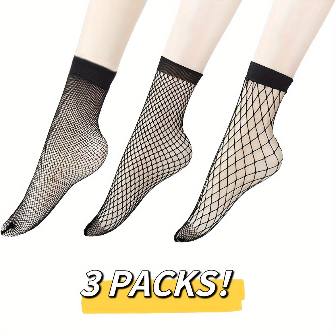 3 Pairs Women's Plus Sexy Socks, Plus Size Elastic Hollow Out Fishnet Breathable Short Socks Lootquake LLC