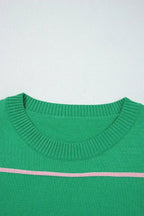 White Striped Half Sleeve Drop Shoulder Sweater