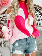 Valentine's Day Heart Turtleneck Cold Shoulder Sweater - SJB-DIAMOND ELITES
