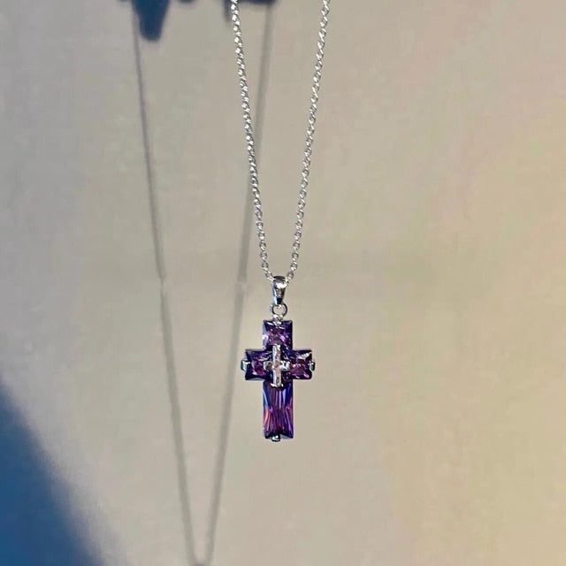 Transparent Cross Necklace and Earrings Pi-Mart