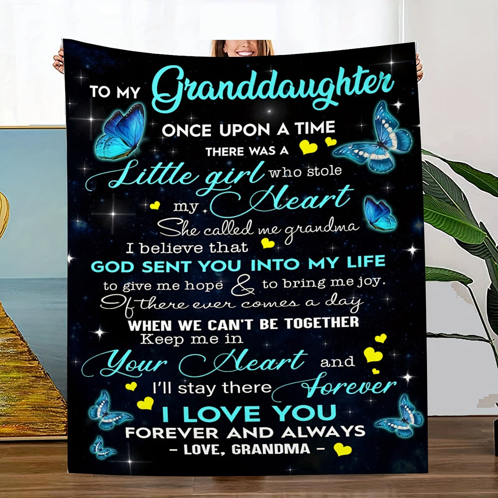 1pc Soft Flannel Butterfly Pattern Envelope Printed Blanket, To My Granddaughter From Grandma Throw Blanket for Couch Bed Sofa Office Car Camping, One For All Seasons