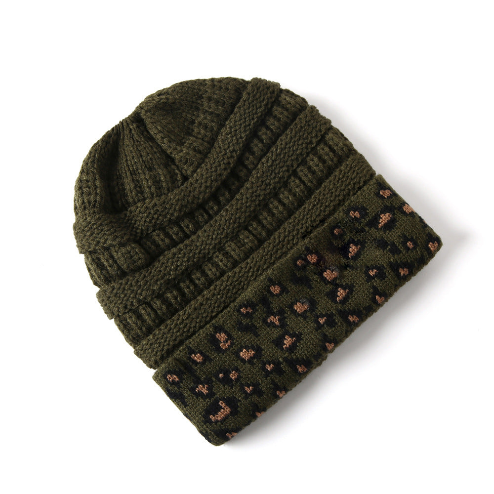 Beanie Women's Warm Leopard Print Knitted Hat Winter Pi-Mart
