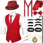 Hercicy 1920s Mens Costume Accessories Set Gangster Vest Hat Suspenders 20s Outfit Clothing for Men 1920s (Wine RedX-Large) Lootquake LLC