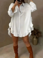 Hem Ruffled Casual Long Sleeve Shirt - SJB-DIAMOND ELITES
