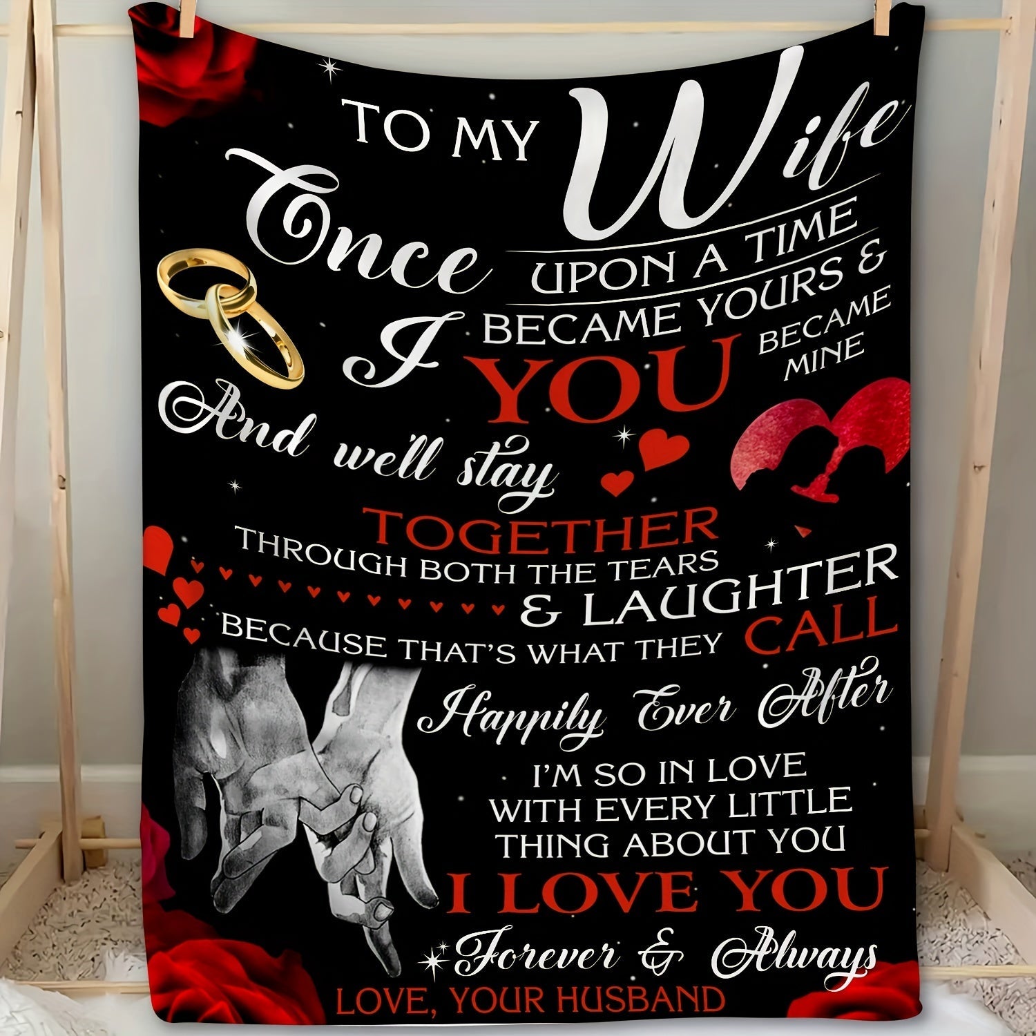 1pc Envelope Printed Flannel Blanket, To My Wife From Husband Blanket For All Season, Warm Cozy Soft Throw Blanket Nap Blanket For Couch Bed Sofa Office Camping Travel Home Decor, Holiday Gift Blanket For Wife Lootquake LLC
