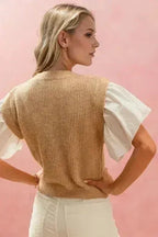 Oh Full Size Ruffled Round Neck Short Sleeve Sweater - SJB-DIAMOND ELITES