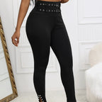 Ladies' Solid Color Casual Style Tight Fitting High Waist Slim Fit Slit Detail Pants Waist Ring Fake Belt Design Sense Tapered Pants - SJB-DIAMOND ELITES