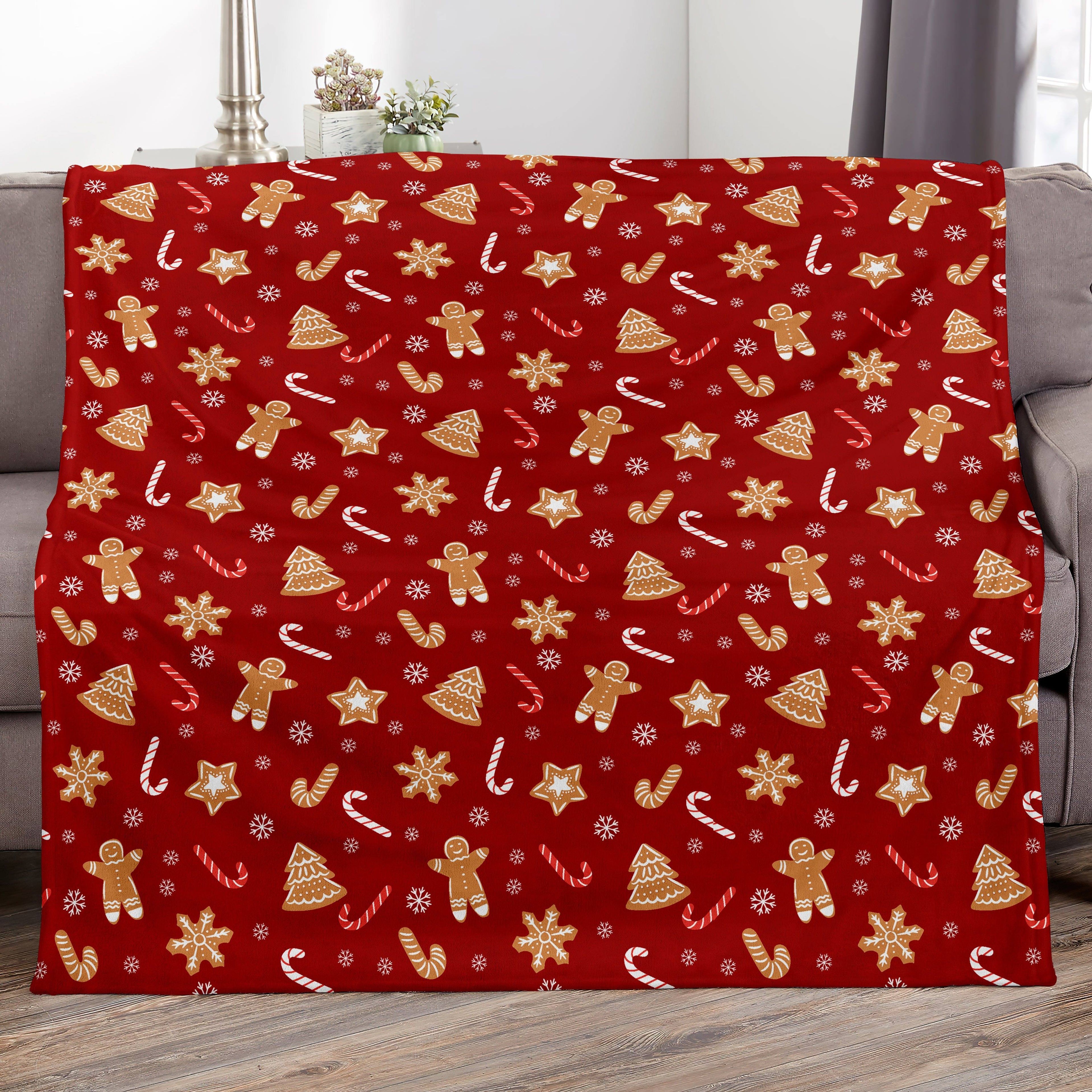 1pc Christmas Theme Blanket, Red Gingerbread Man Christmas Tree Blanket, Soft Warm Throw Blanket Nap Blanket For Couch Sofa Office Bed Camping Travel, Multi-purpose Gift Blanket For All Season Lootquake LLC