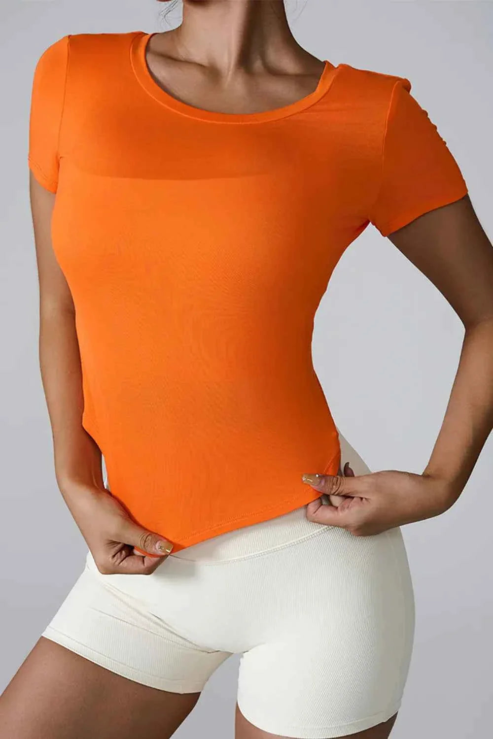 Cutout Round Neck Short Sleeve Active T-Shirt THRIXINE