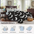 1pc Black And White Bat Pattern Blanket, Warm Cozy Soft Throw Blanket For Couch Bed Sofa