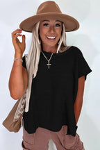 Sachet Pink Solid Color Side Slits Knit Tee