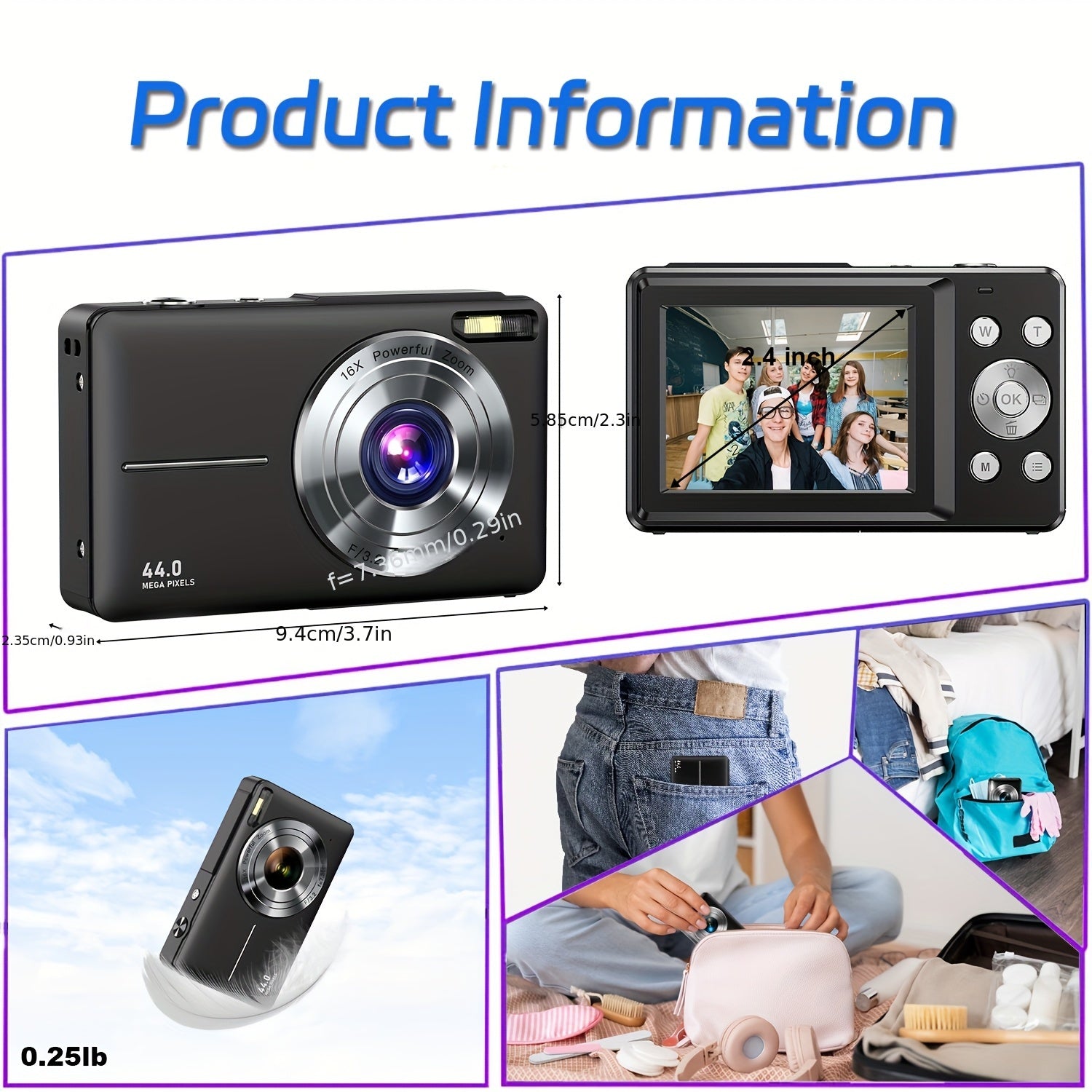Digital Camera, Camkory FHD 1080P Camera 44MP Point and Shoot Digital Cameras with 32GB SD Card, 16X Zoom, Lanyard, Compact Small Camera, Best Gift for Boys Girls Lootquake LLC