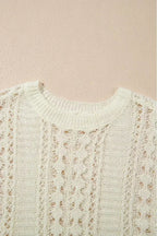 White Hollow Out Knit Bracelet Sleeve Drop Shoulder Sweater