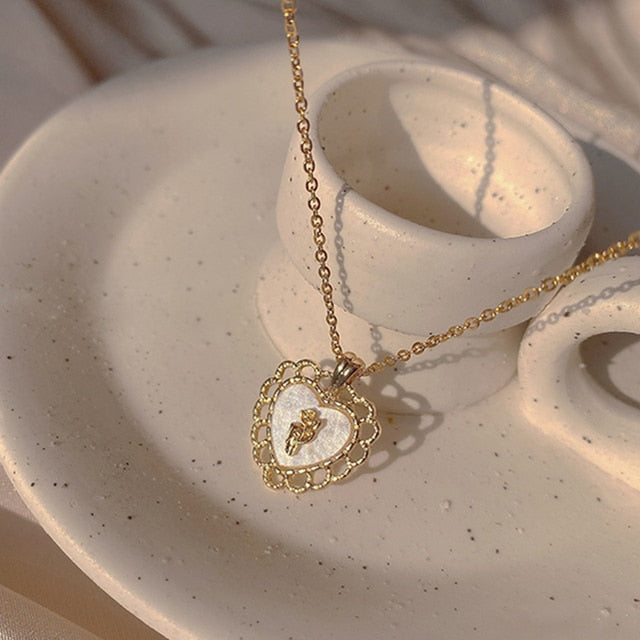 Gold Heart Shaped Opal Necklace Pi-Mart