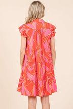 Leaf Print Ruffle Sleeve Tiered Mini Dress For Summer – Fluttering, Playful and Feminine Dress with Layered Details Stevvex