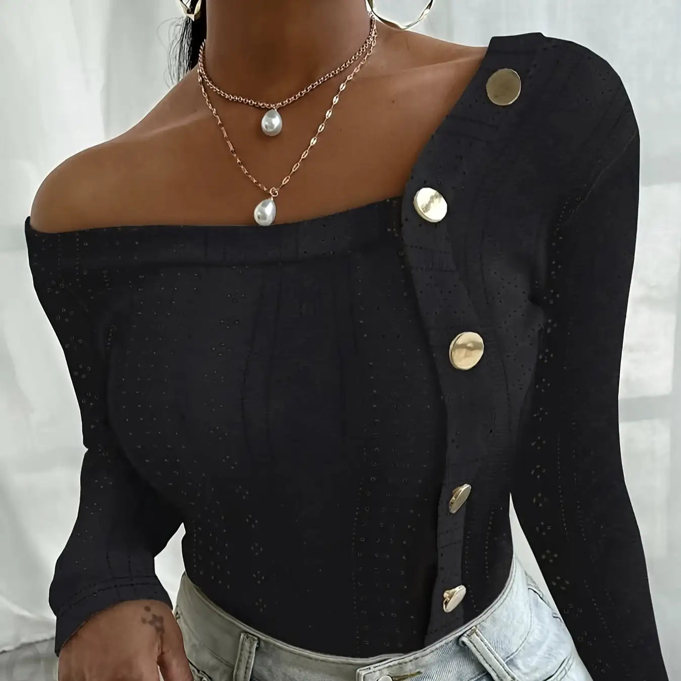 Ladies' Off Shoulder Long Sleeved Fashionable New Style, Versatile Top For Keeping Warm And Showing Off Figure, Long Sleeved T-shirt - SJB-DIAMOND ELITES