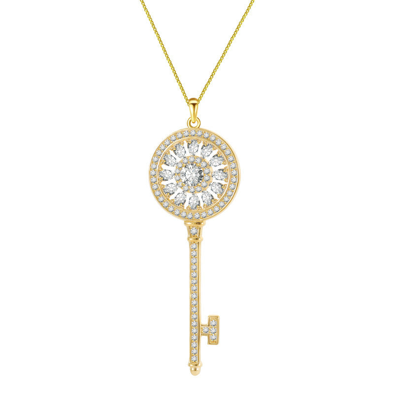 S925 Sterling Silver Key Diamond-studded Necklace Pi-Mart