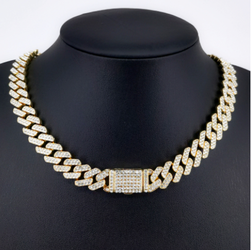 Gold Plated Iced Out Chain for Men and Women Cuban Chain Necklace Pi-Mart