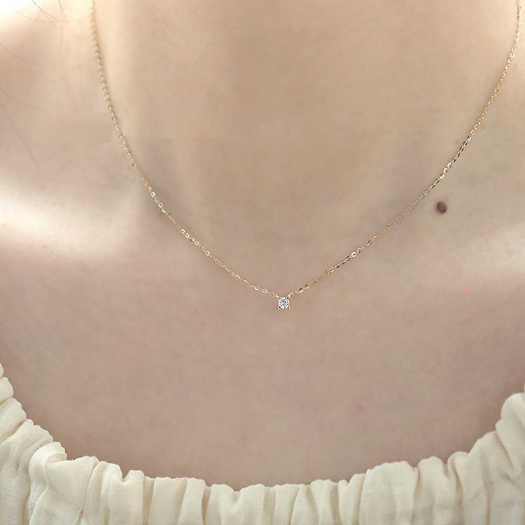 Women's Pure 14k Yellow Gold Single Diamond  Necklace Pi-Mart