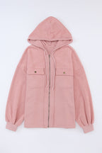 Pink Flap Pocket Drawstring Hood Zip Up Jacket Lootquake LLC