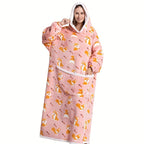 1pc Extra Long Oversized Cat Print Sherpa Fleece Hooded Blanket Sweatshirt - Ultra Soft, Warm, Wearable, Machine Washable, and Industrial Style - Perfect Gift for Women and Men Adults Lootquake LLC