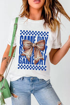 White Football Bow Game Day Crewneck T Shirt