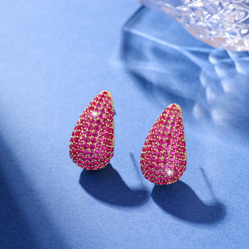 Micro-inlaid Diamond Super Flash Water Drop Ear Studs Light Luxury High-end Sense Pi-Mart