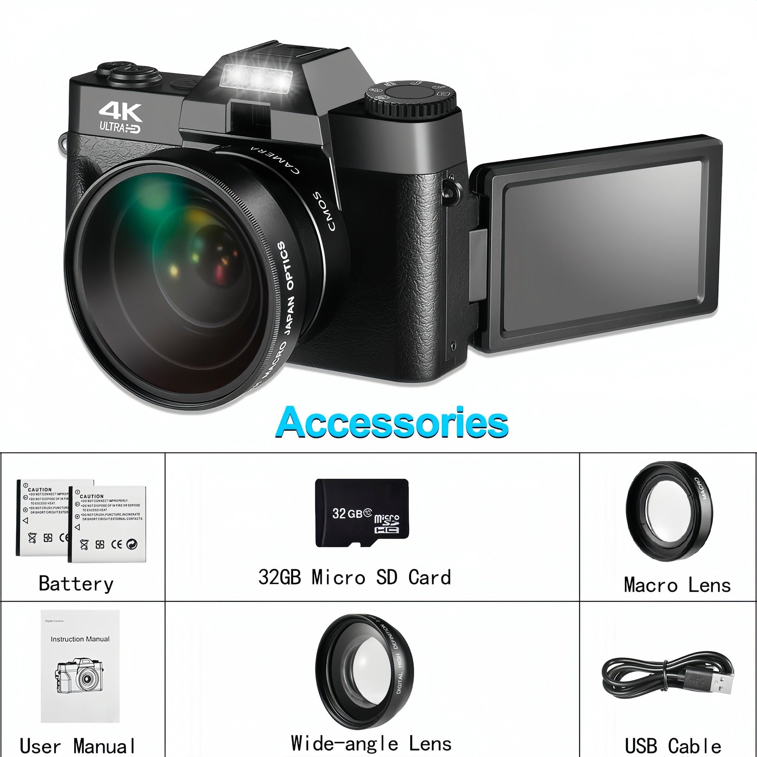 4K 48MP 16X Autofocus Digital Camera for Photography and Video, WiFi Enabled, 3" 180° IPS Flip Screen, Anti-Shake, Compact Vlogging Camera with 32GB Card and 2 Batteries Lootquake LLC