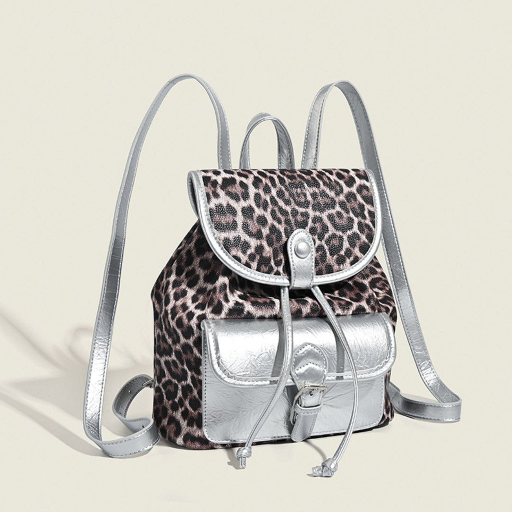 Retro contrasting leopard print backpack, women's autumn and winter design commuter versatile backpack - SJB-DIAMOND ELITES