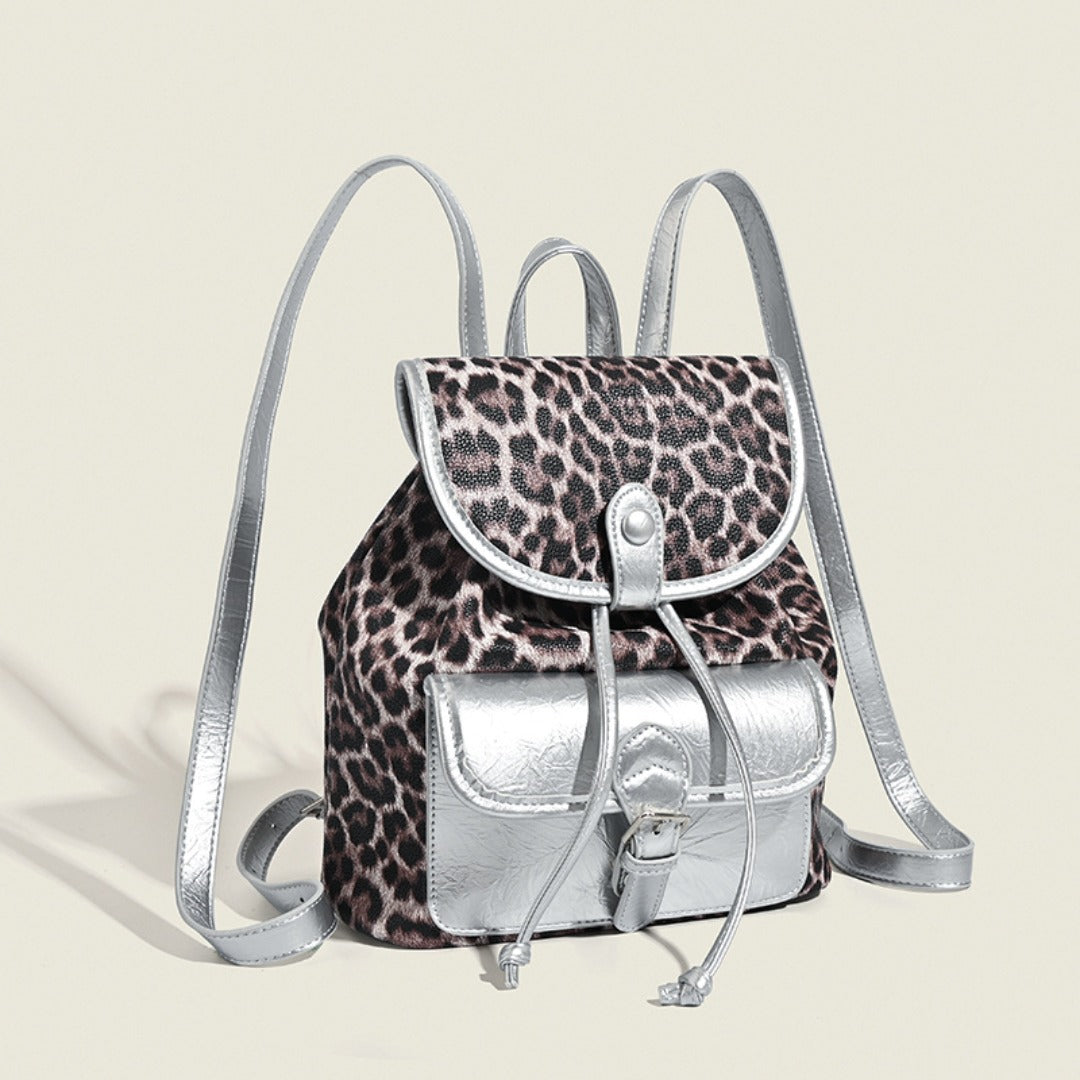 Retro contrasting leopard print backpack, women's autumn and winter design commuter versatile backpack - SJB-DIAMOND ELITES