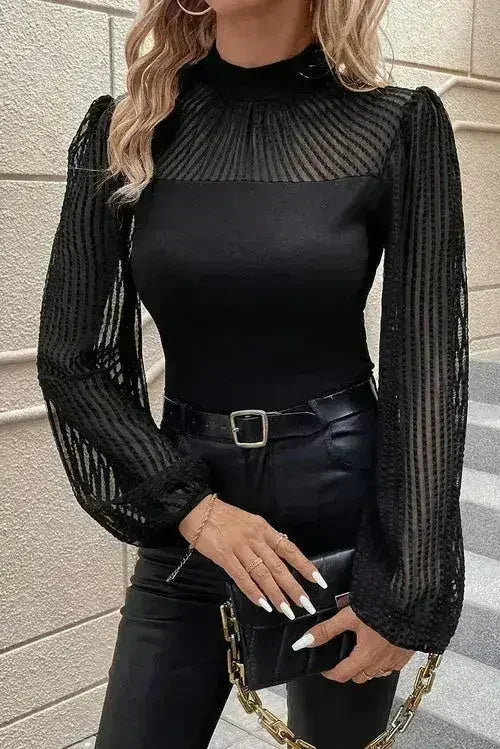 Mock Neck Long Sleeve Blouse - Stylish & Trendy Blouse - SJB-DIAMOND ELITES
