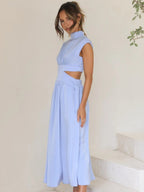 Modern Cutout Mock Neck Sleeveless Ruched Dress Elegant Dress For Women Stevvex