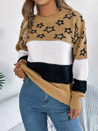 Star Contrast Round Neck Sweater - SJB-DIAMOND ELITES