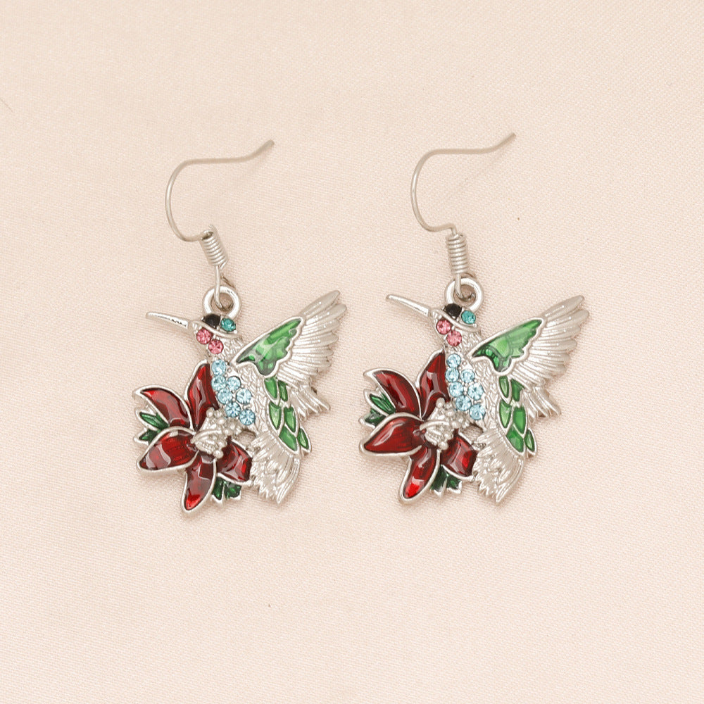 Colorful Hummingbird Full Diamond Pendant Earrings Pi-Mart