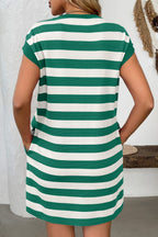 Simple Contrast Striped Round Neck Short Sleeve Mini Dress Casual & Comfortable Everyday Dress for Women Stevvex