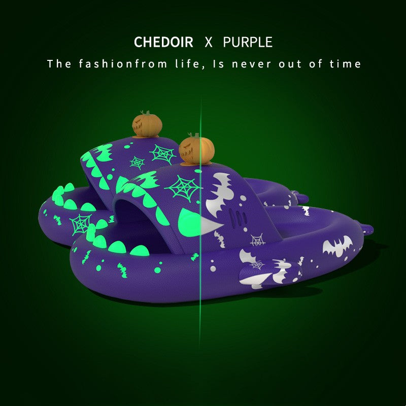 Halloween And Christmas Shoes Ins Luminous Shark Slippers Couple Men Women House Shoes Non-slip Bathroom Slippers Home Pi-Mart