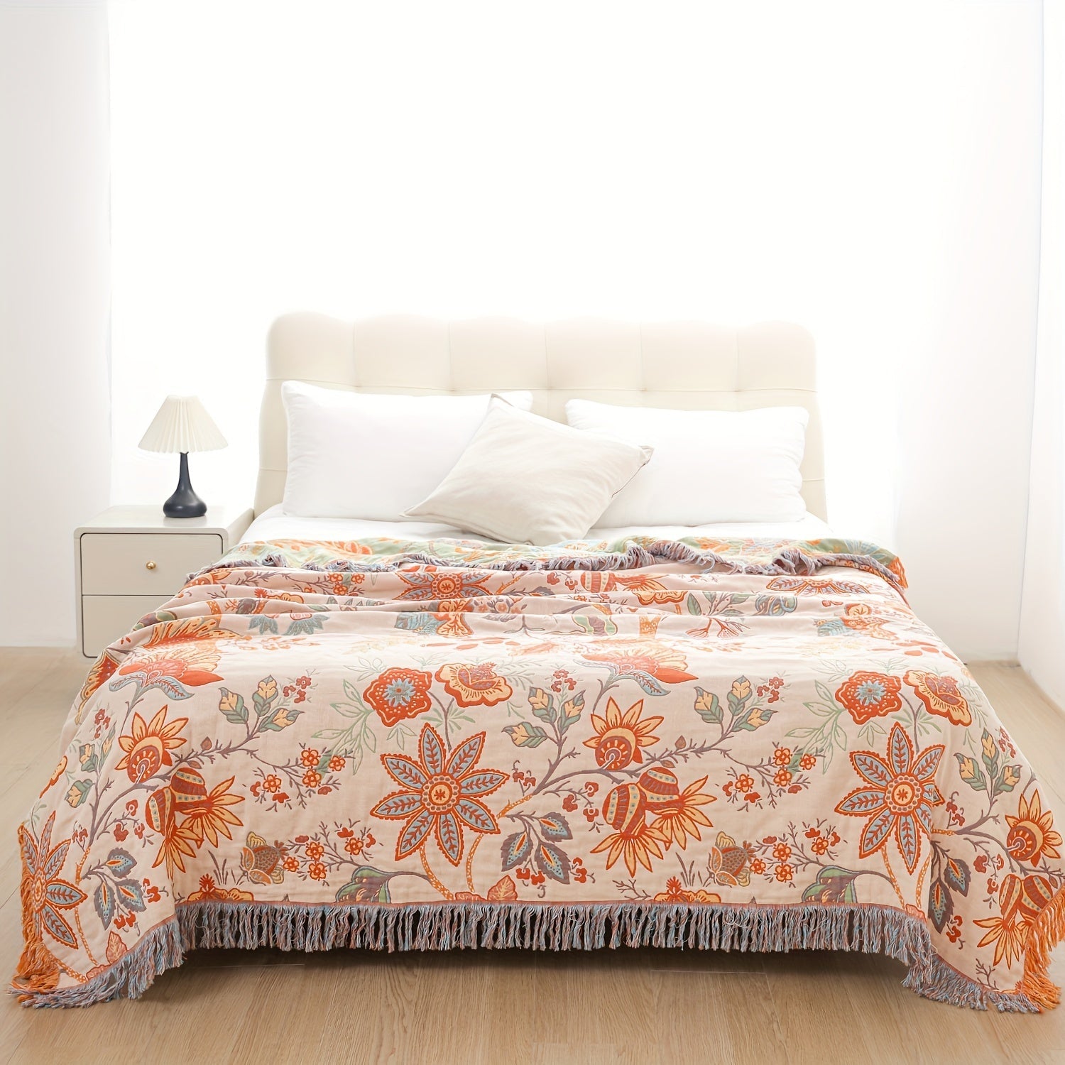 1pc Cotton Embroidered Tassel Blanket Bohemian Style Pattern Nap Cover Quilt Sofa Blanket Bed Sheet Bed Blanket