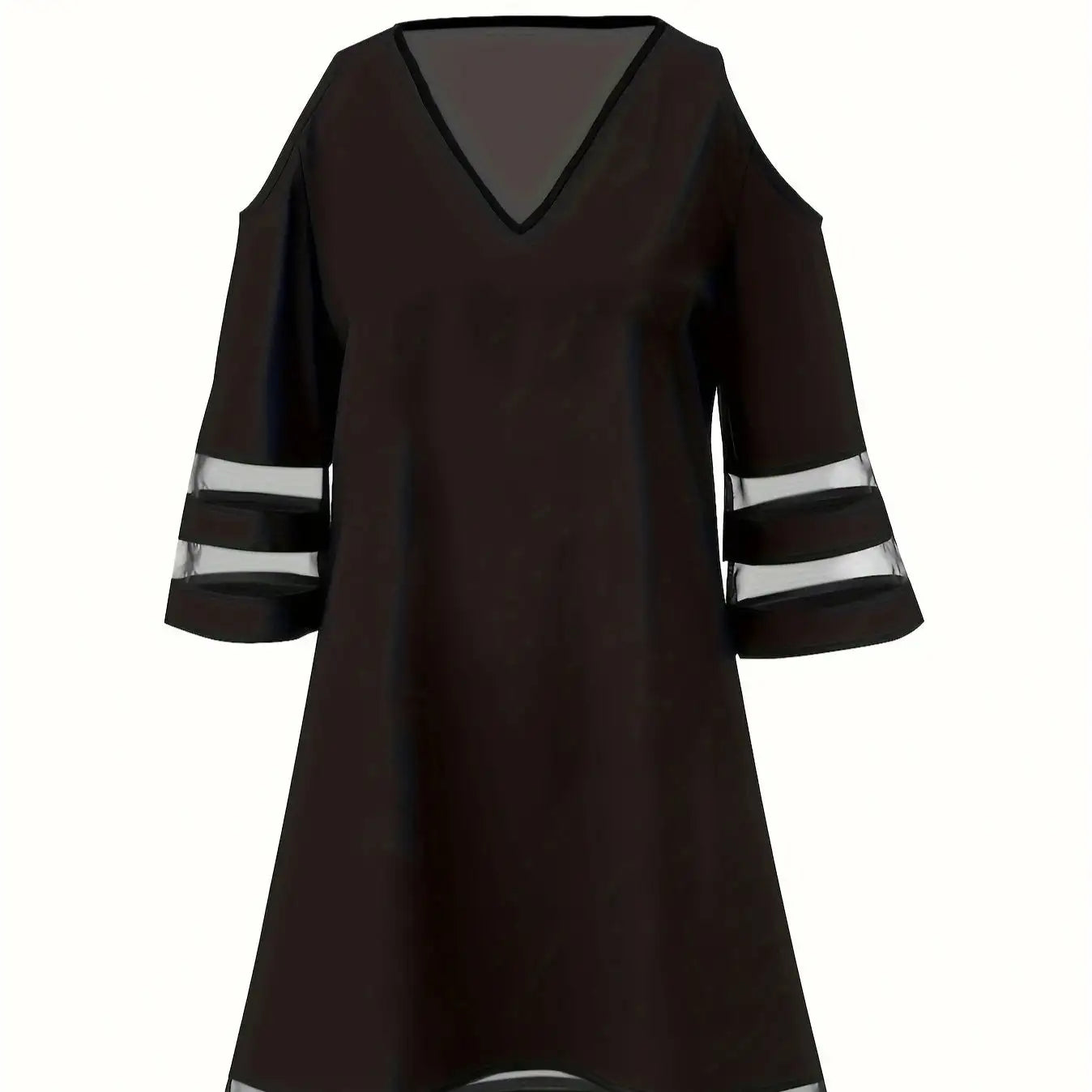 Ladies' Abstract Printed Color Blocked Off Shoulder Contrasting Mesh Casual Dress - SJB-DIAMOND ELITES