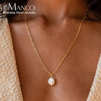 Rectangle Link Chain Pearl Necklace Pi-Mart