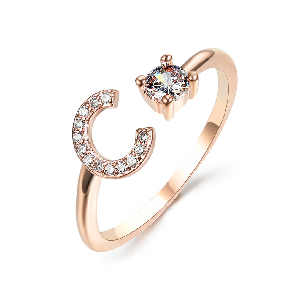 Adjustable 26 Initial Letter Ring Fashion Jewelry For Women Simple Elegant Jewelry Pi-Mart