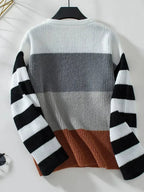 Color Block Round Neck Long Sleeve Sweater - SJB-DIAMOND ELITES