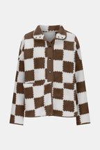 Elegant Checkered Snap Down Long Sleeve Teddy Jacket Soft & Warm Colorful Jacket Stevvex