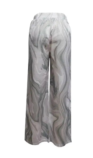 Ladies' Contrasting Printed Waist Strap Details, Loose Pleated Casual Style Wide Leg Pants - SJB-DIAMOND ELITES