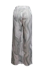 Ladies' Contrasting Printed Waist Strap Details, Loose Pleated Casual Style Wide Leg Pants - SJB-DIAMOND ELITES