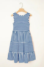 Black Stripe U Neck Sleeveless Loose Fit Mini Dress