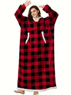 Women's Casual Lounge Robe - Plus Size Sherpa Fleece Hooded Extra Long Warm Oversized Wearable Blanket With Pockets - For Women - Perfect for Cozy Nights & Relaxation - Ideal Gift for Birthday & Holidays