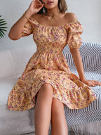 Floral Print Square Collar Dress Summer Fashion Ruffles Dresses Women's Clothing Pi-Mart