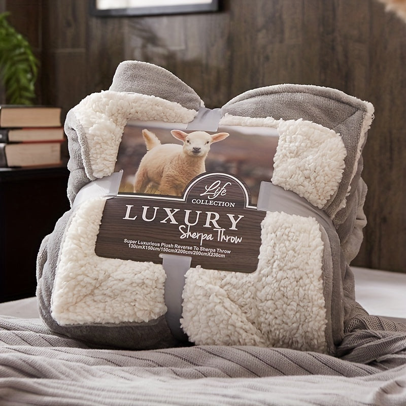 1pc Cozy Double Layer Sherpa Blanket for All Seasons - Perfect for Bed, Sofa, Camping and More!